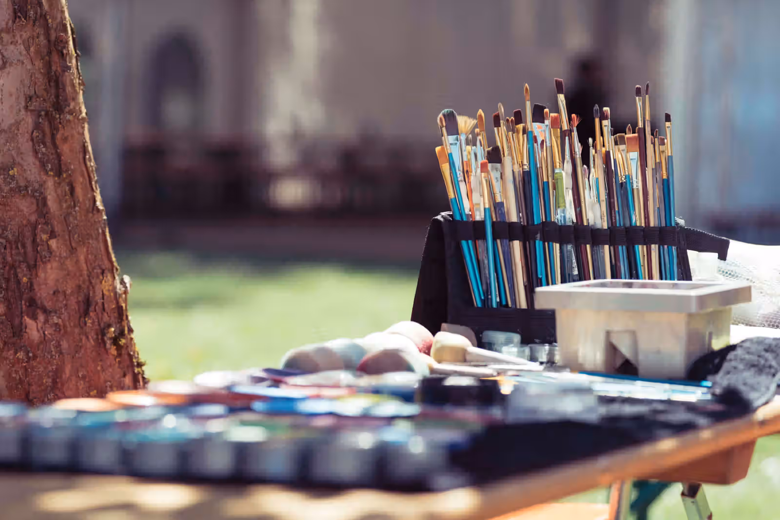 Art brushes and table